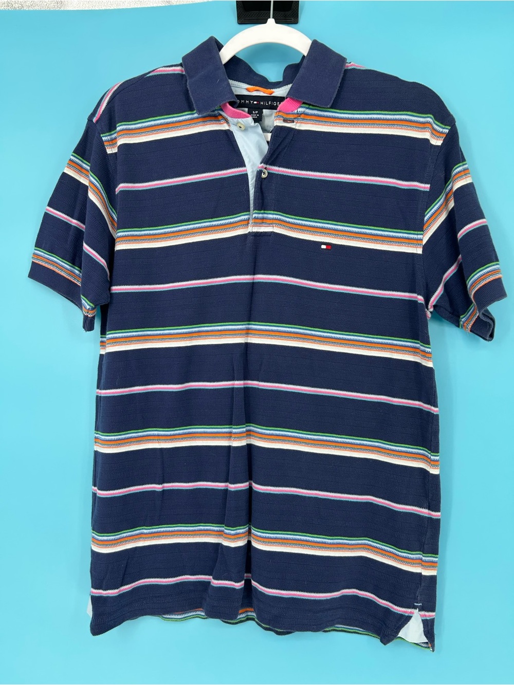Tommy Hilfiger Navy Polo with Multicolor Stripes